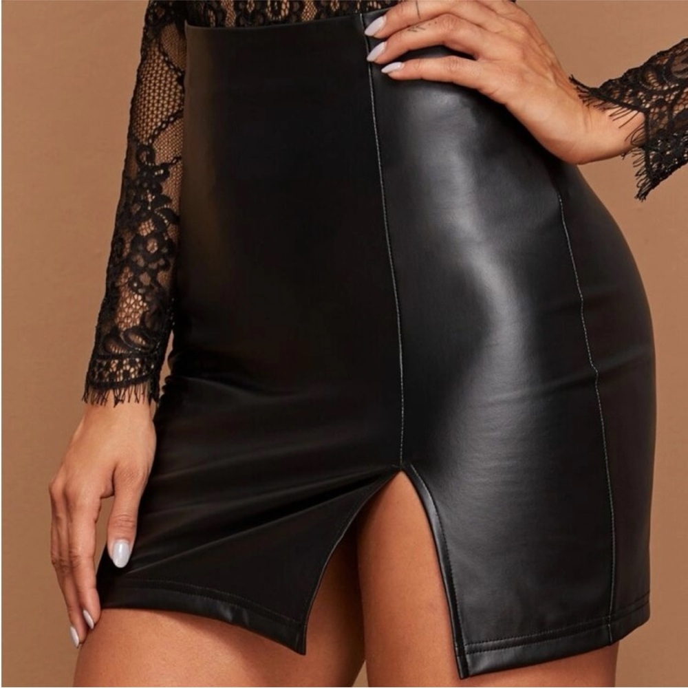 SHEIN Black Faux Leather Skirt Mini Pencil Size XL